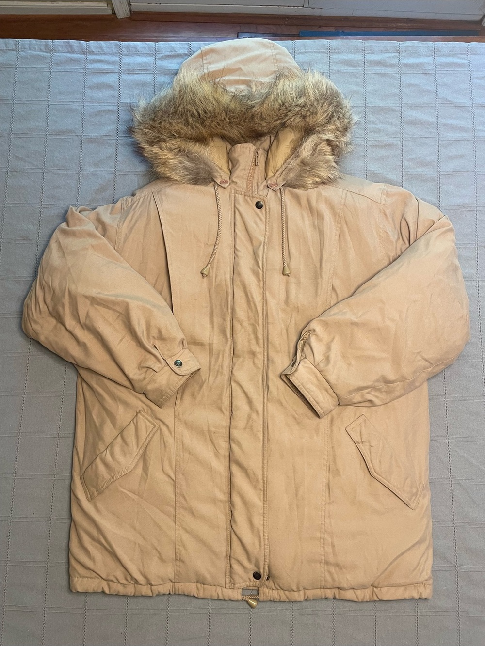 Bromley Sport Taupe Coyote Fur Down Hooded Puffer Coat